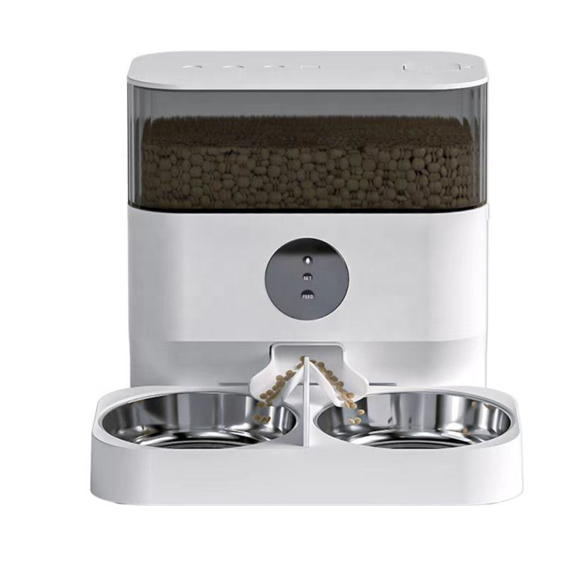 2.4G WiFi Enabled Smart Food Dispenser with Stainless Steel Double Food Bowls